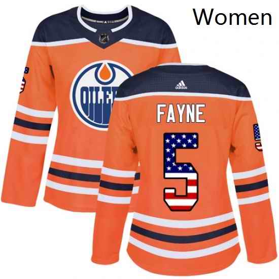 Womens Adidas Edmonton Oilers 5 Mark Fayne Authentic Orange USA Flag Fashion NHL Jersey
